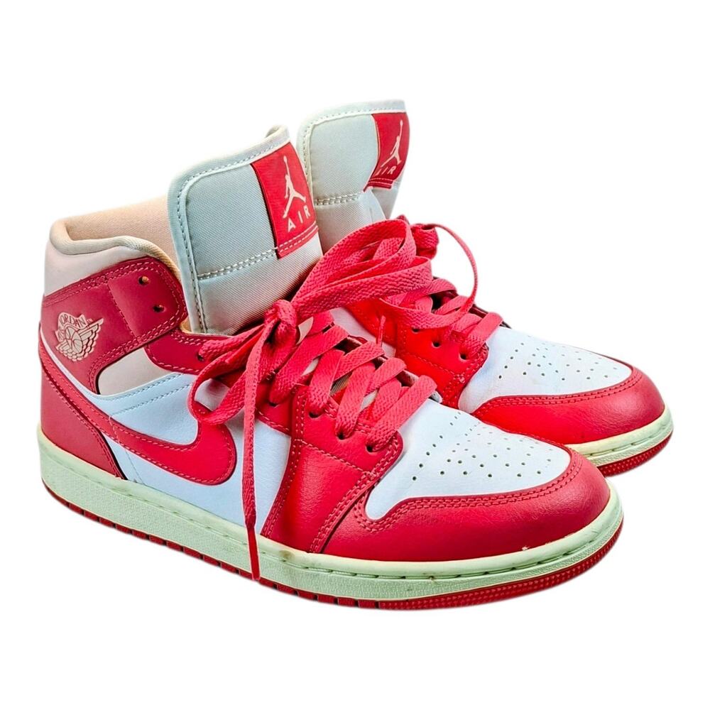 Nike Air Jordan 1 Mid Sneaker Womens 8.5 White Sea Coral Leather Lifestyle Shoes